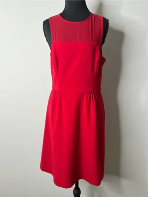 Banana Republic Red Sheer Illusion Panel Fit Flare Dress 8 Sleeveless Mini thumbnail 2