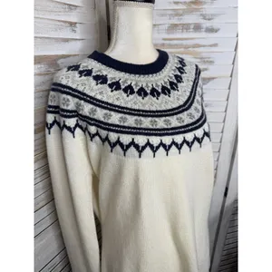 AMOUR VERT Women's XL Whistler Nordic Fair Isle Ribbed Knit Sweater Navy Cream thumbnail 7
