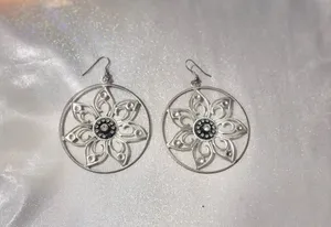Ann Taylor Sheer Black Lace Top + Silver Floral Statement Earrings | Chic bundle thumbnail 4