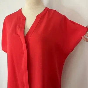 Adrianna Papell Blouse Top V-Neck‎ Short Sleeve Button Up Orange Red Women Large thumbnail 6