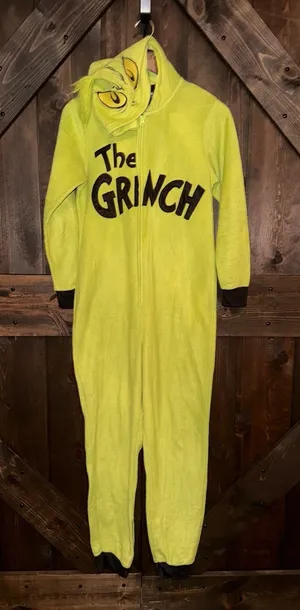 Dr. Seuss Women's Sz Small S 3/5‎ The Grinch Hooded Costume Pajama Jumpsuit thumbnail 1