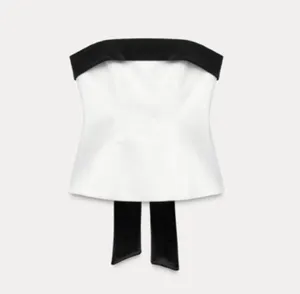 ZARA Strapless Bow Tube White Top Black Velvet thumbnail 1