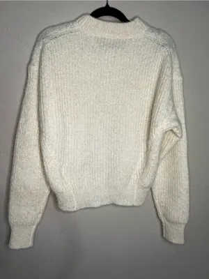 Reformation Alpaca Blend Ivory Neutral Chic Fuzzy Knit Crewneck‎ Sweater thumbnail 8