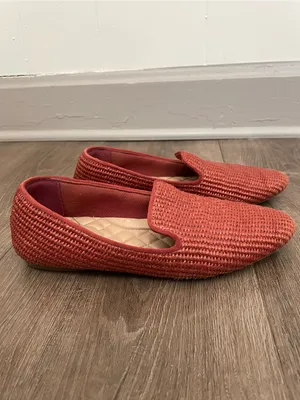 Birdies The Starling Raffia Loafer Flats Size 7.5 Red Rust Orange Slip On Shoes thumbnail 3