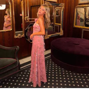 For Love & Lemons‎ Raya Pink Velvet Rosette Rose Floral Maxi Dress Size M thumbnail 6
