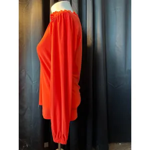 CeCe Florence Rose Ruffle V-Neck Blouse Cherry Pop Red‎ Long Sleeve XS 7063609 thumbnail 6