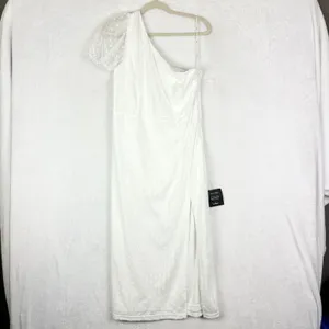 Lulus Amazing Glamour White Polka Dot Mesh One Shoulder Midi Dress Size XL NWT thumbnail 1