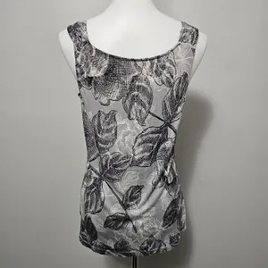 NY&CO Gray Floral Ruffle Tank Top Large Feminine Elegant Romantic Polished Work thumbnail 5