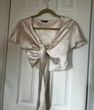 SheIn White Satin Tie Top thumbnail 1