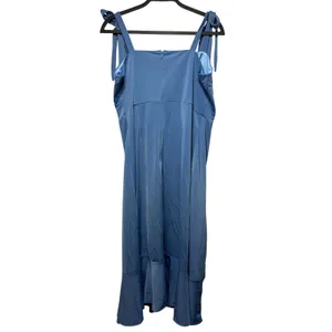 Blue Tie Shoulder Ruffle Hem Midi Dress 2XL Sleeveless Slit Cocktail Party thumbnail 3