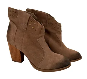 Steve Madden Jessii Suede Brown Leather Heeled Boots Booties Size 8.5 thumbnail 1