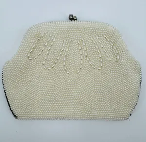 Vintage Beaded Pearl Kisslock Clutch Off-White Silver thumbnail 1