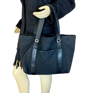 Bvlgari "Logo Mania" Black Signature Print Canvas Tote Bag With Leather Trim thumbnail 4