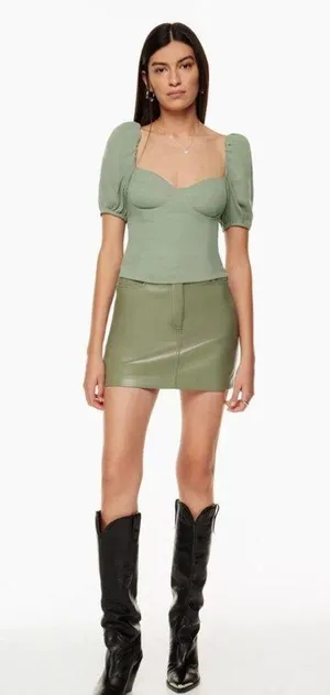 BNWT Aritzia Wilfred Novella Short Sleeve Blouse Top Pastel Sage Green thumbnail 1