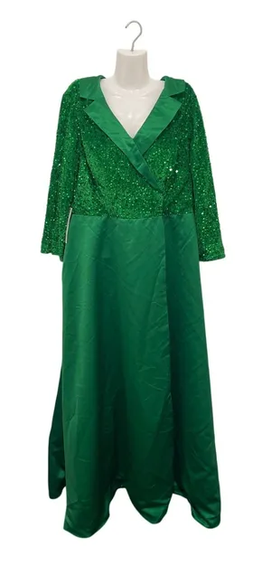 Emerald Green Sequined Formal Gown Dress Wide Collar A-Line Maxi Wicket Costume thumbnail 1