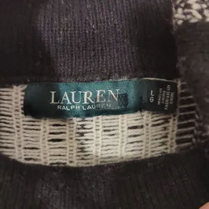 Lauren Ralph Lauren Sz Large Black White Plaid High Mock Neck Pullover Sweater thumbnail 4
