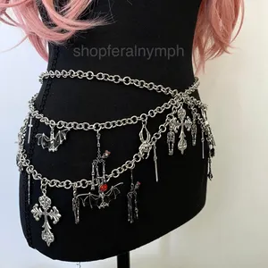 Silver Y2K Gothic Draped Charm Layered Chain Belt, Fits 26-55 Inches, X7GA1391 thumbnail 4