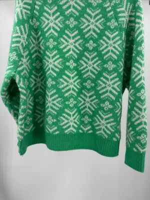 Old Navy Green and White Snowflake wool blend mockneck Sweater 2X winter holiday thumbnail 7
