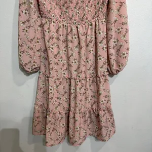 AS U WISH Pink Floral Smocked Long Sleeve Mini Dress Sz M thumbnail 4