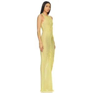 retrofete Marsann Ruched Bodycon Crystal Dress Buttercream Womens Size Medium thumbnail 12
