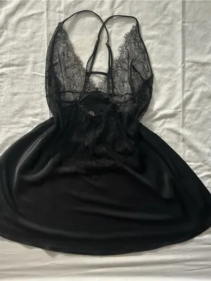 Victoria’s Secret Black Satin Lace Slip Dress Chemise Large Coquette Y2K Style thumbnail 4