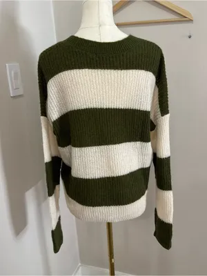 Madewell Stripe‎ Rosario Sweater Green and White M thumbnail 3