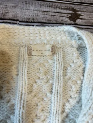 Altar'd State Cream Cable-Knit Frindge Boho Cardigan size XS thumbnail 4