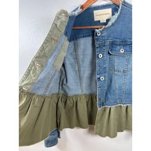 Pilcro and the Letterpress Small Denim Jacket Olive Green Ruffle Hem‎ Womens thumbnail 11