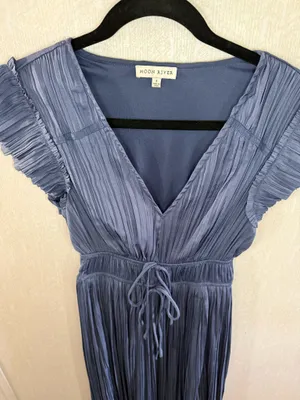 Moon River Blue Pleated Flutter Sleeve Midi Maxi Dress Size Small thumbnail 2