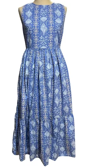 J Crew S Seashell Starfish‎ Coastal Midi Dress Blue Summer Beach Wedding Guest thumbnail 1