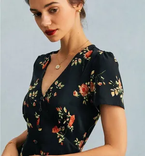 RIHOAS The Black V Neck Floral Short Sleeve Maxi Dress thumbnail 4
