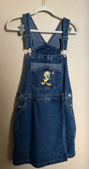 Vintage Tweety Embroidered Denim Shortall‎ Skort Sz Medium Kidcore Disney thumbnail 1