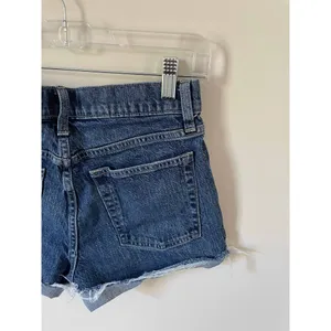 Gap High Rise Raw Hem Cheeky Button Fly Denim Shorts Blue Size 2 thumbnail 4