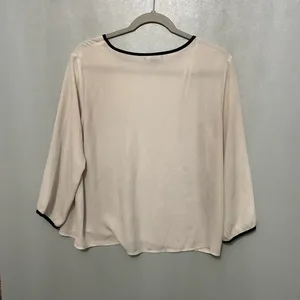 Forever 21 Women Blouse Contrast Trim Scoop Neck Cream Large thumbnail 2