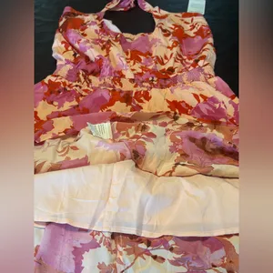 PrettyGarden Halter Floral Pink & Red Sleeveless Tiered Sundress size L NWT thumbnail 7