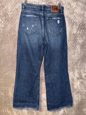 Lee High Rise Wide Leg Distressed Denim Jeans Blue thumbnail 10