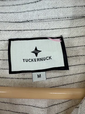 Tuckernuck Cream Black Striped Midi shirt dress linen blend classic neutral M thumbnail 4