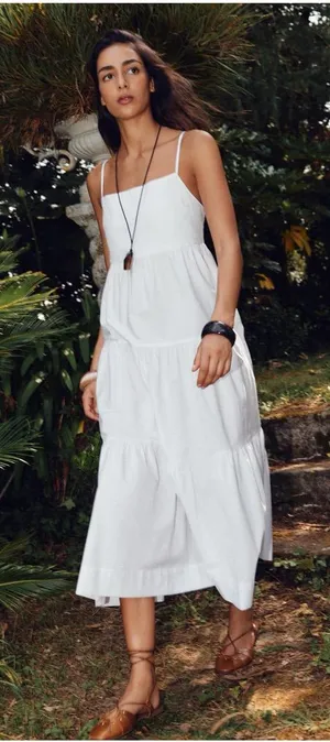 ZARA White Poplin Tiered Maxi Dress - Open Back Tie - Size L thumbnail 1