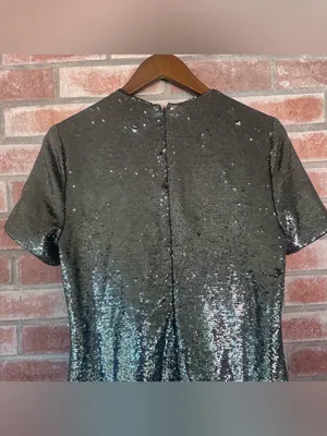 Lauren Ralph Lauren Sequin Shift Dress Women’s 8 Silver Black Party Eras Glam thumbnail 7