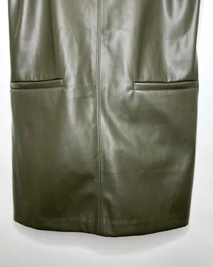 Green Faux Leather Front Pocket Mini Shift Dress Layering thumbnail 4