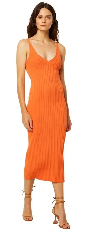 Misa Los Angeles Nova Dress in Tangerine Orange‎ Sleeveless Rib Knit Size S thumbnail 1