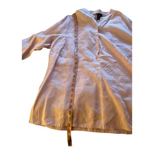 Vintage Pale Pink Embroidered Carole Little Long Sleeve Tunic Top 100% Linen 1X thumbnail 7