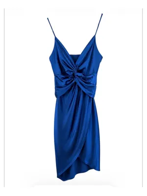 Women's CIDER Blue Asymmetrical Satin Slip Dress M thumbnail 3