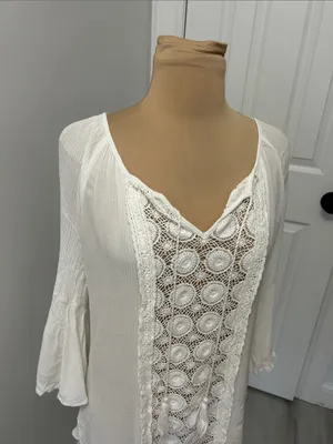 Solitaire Swim White Gauze Lace Cover Up Top thumbnail 5