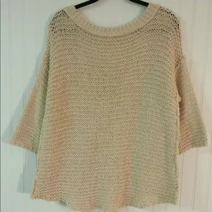 Free People sweater chunky v-neck pale pink sz Med thumbnail 3
