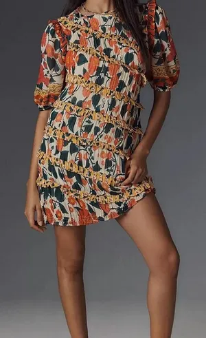 FARM Rio Puff Sleeve Fitted Mini Dress Size XS Petite NWOT thumbnail 1