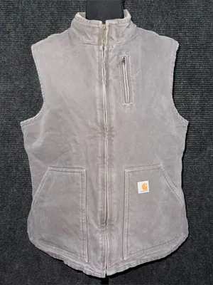 Vintage Carhartt Taupe Gray Sherpa Lined Vest Mock Neck WV001 032 Women’s Large thumbnail 1