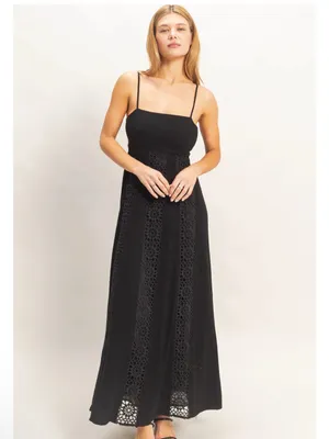 NEW HYFVE Black Linen Blend Lace Panel Maxi Dress – Large thumbnail 5