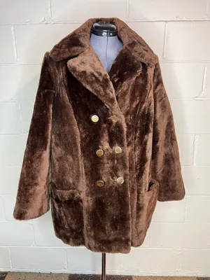 Faux fir coat brown double breasted 1970s Size undefined thumbnail 1