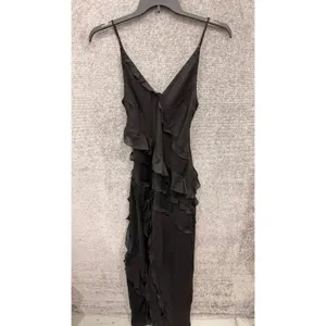Abercrombie & Fitch Womens Maxi Dress ST Black Ruffle Front High Slit V-Neck thumbnail 3